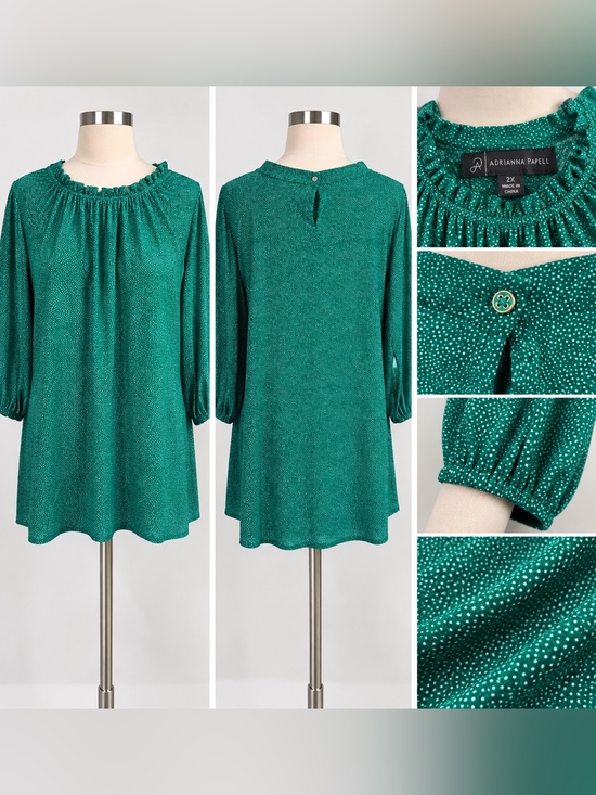 Tops - Adrianna Papell Teal Green & White Dot Blouse – Size 2X